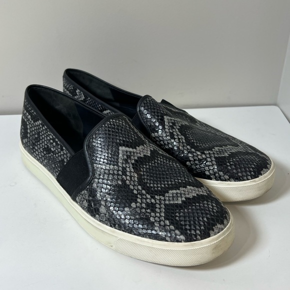 Vince Shoes - Vince Size 10 Blair Snakeskin Embossed Leather Granite Azzure Loafer Espadrille